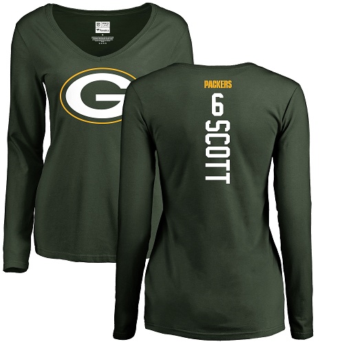 Green Bay Packers Green Women #6 Scott J K Backer Nike NFL Long Sleeve T Shirt->nfl t-shirts->Sports Accessory
